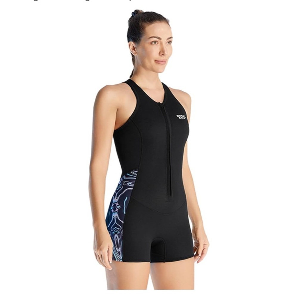 Black One Piece Wetsuit Swimwear In Excellent Condition